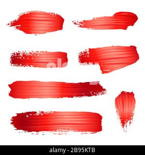 Pennellata di vernice rossa o rossetto impostare isolati su sfondo bianco Illustrazione Vettoriale