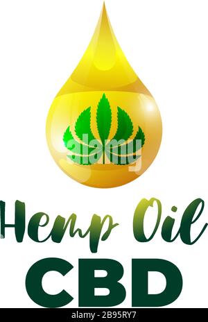 CBD olio di canapa del concetto badge cannabis medica. Marijuana foglia estratto goccia icona naturale prodotto etichetta modello di progettazione. Illustrazione del vettore isolato Illustrazione Vettoriale