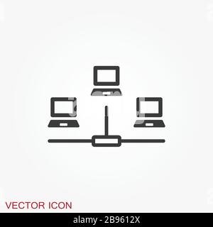 Icona di rete, computer e simbolo di rete del computer Illustrazione Vettoriale