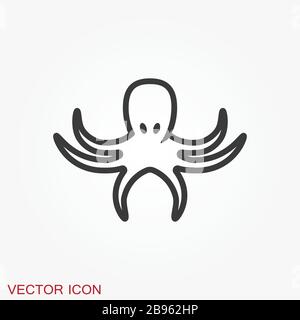 Icona polpo. Vettore di un disegno di polpo su sfondo bianco. Animali acquatici. Illustrazione Vettoriale