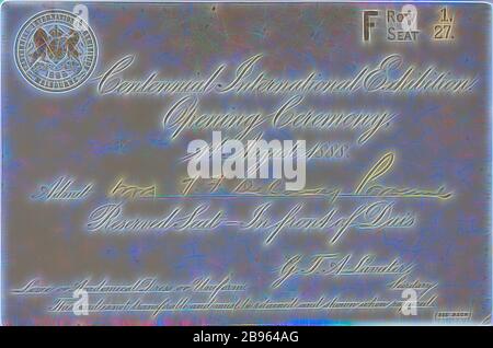 Biglietto - cerimonia di apertura Centennial International Exhibition, rilasciato a MRS T F De Courcy Browne, 1 agosto 1888, biglietto, indirizzato a MRS T F De Courcy Browne per la cerimonia di apertura della Melbourne Centennial International Exhibition che si è tenuta il 1 agosto 1888. Sul retro del biglietto è stampato un piano dei posti a sedere. Il sig. De Courcy Browne e sua moglie erano seduti nella sezione F, fila 1, 26 e 27 posti. La sezione F era immediatamente di fronte al dais. Thomas Frederic de Courcy Browne era un membro di, Reimagined da Gibon, disegno di caldo allegro incandescente di luminosità e di irradiazione di raggi di luce. CLA Foto Stock