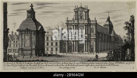 Il portale della chiesa della casa professa di Jésuistes R. P. di Parigi su Rue St Antoine; gli ornamenti più alti e più responsabili che si trova nella cosiddetta città è stato costruito di liberalità Iean Armand, Duc de Richelieu Cardinale, seguendo il disegno che aveva dato la R.P. Derant. Jean Marot (1619-1679).Portail de l'Eglise Saint-Paul-Saint-Louis, rue Saint-Antoine. Parigi (IVème arr.), XVIIème siècle. Eau-forte. Parigi, musée Carnavalet. Foto Stock