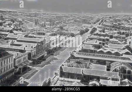 Negativo - Ballarat, Victoria, circa 1932, una vista del Ballarat dalla torre del municipio. Di fronte c'è un coniglietto., Reimagined by Gibon, design di caldo e allegro bagliore di luminosità e raggi di luce radianza. Arte classica reinventata con un tocco moderno. La fotografia ispirata al futurismo, che abbraccia l'energia dinamica della tecnologia moderna, del movimento, della velocità e rivoluziona la cultura. Foto Stock