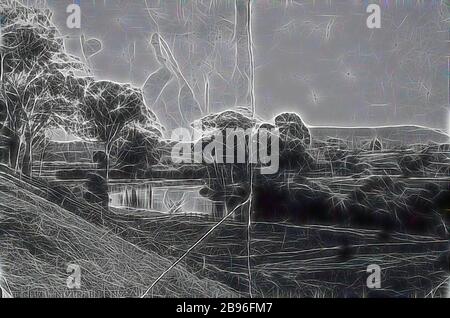 Negativo - Bairnsdale District, Victoria, circa 1900, terreno agricolo dal fiume Mitchell., Reimagined da Gibon, design di calore allegro di luminosità e raggi di luce radianza. Arte classica reinventata con un tocco moderno. La fotografia ispirata al futurismo, che abbraccia l'energia dinamica della tecnologia moderna, del movimento, della velocità e rivoluziona la cultura. Foto Stock