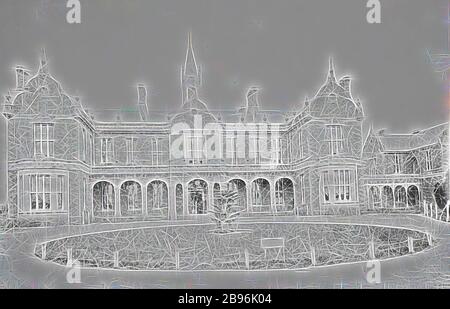 Negativo - Prahran, Victoria, circa 1885, l'Ospedale Alfred., Reimagined da Gibon, disegno di calore allegro di luminosità e raggi di luce radianza. Arte classica reinventata con un tocco moderno. La fotografia ispirata al futurismo, che abbraccia l'energia dinamica della tecnologia moderna, del movimento, della velocità e rivoluziona la cultura. Foto Stock