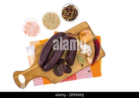 Budino nero polacco e tedesco. Foto studio Foto Stock