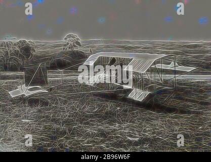 Fotografia - completato Duigan biplano, Spring Plains, mia mia, Victoria, 1910-1911, fotografia in bianco e nero del biplano Duigan a Spring Plains, mia mia, 1910-1911. Il biplanare raffigurato in questa immagine è riconosciuto come il primo aereo australiano fatto per volare con successo., Reimagined da Gibon, il design di calore allegro di luminosità e raggi di luce radianza. Arte classica reinventata con un tocco moderno. La fotografia ispirata al futurismo, che abbraccia l'energia dinamica della tecnologia moderna, del movimento, della velocità e rivoluziona la cultura. Foto Stock