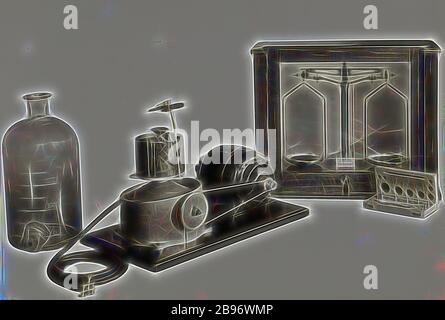 Fotografia - Schumacher Mill Arredamento opere, 'Experimental Gluten Washer with Analytical Balances', Port Melbourne, Victoria, 1940, immagine promozionale in bianco e nero di una lavatrice sperimentale per glutine. Fa parte di una collezione di fotografie e di una copia di una stampante marcata utilizzata nella preparazione della letteratura commerciale per la promozione di prodotti realizzati dalla Schumacher Mill Arredamento Works Pty Ltd. Gli articoli erano originariamente alloggiati in un cassetto di archiviazione in legno, Reimagined by Gibon, design di calore allegro di luminosità e raggi di luce radianza. Arte classica reinventata con un tocco moderno. Photograp Foto Stock