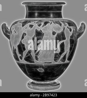 Attico Red-Figure Stamnos, Pittore Tyszkiewicz, Atene, Grecia, 480–470 a.C., Terracotta, 37,5 × 30 cm (14 3/4 × 11 13/16 in.), Reimagined by Gibon, design di calore allegro di luminosità e raggi di luce radianza. Arte classica reinventata con un tocco moderno. La fotografia ispirata al futurismo, che abbraccia l'energia dinamica della tecnologia moderna, del movimento, della velocità e rivoluziona la cultura. Foto Stock