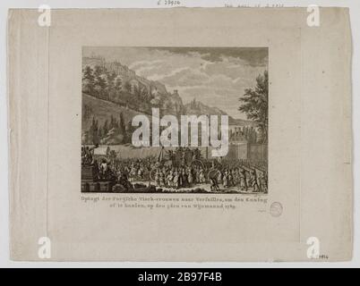 Procession DER PARIJFCHE VISCH-WOMEN A VERFAILLES, AL RE DI ESSERE Haalen IL 54 DEL MESE VINO 1789; LES WOMEN de la Halle Claimant DU PAIN DE PARIS partent POUR VERSAILLES; 14 EME PANEL DI STATE ROTATION DES Scenes IN FRANCIA (1794-1807) Reinier Vinkeles (1741-1816)/Daniel Vrijdag (1765-1822). "Optogt der Parijfche Visch-vrouwen naar Verfailles, om den Koning af te haalen, op den 54 den van Wijnmaand 1789; les dames de la halle réclamant du Pain partent de Paris pour Versailles; 14ème tableau des Tafereelen van Staatsomwenteling in Frankrijk (1794-1807)". Eau-forte, 1789. Parigi, musé Foto Stock