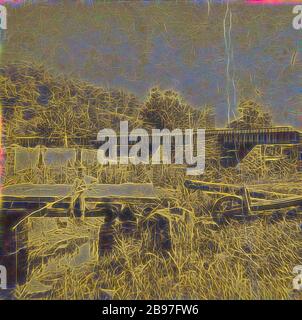 Il ponte di ferro e le rovine di Old Mill vicino Spence Creek, Huntington Co. Pennsylvania Central R.R., Edward e Henry T. Anthony & Co. (Americano, 1862 - 1902), circa 1862, stampa d'argento albumen, Reimagined da Gibon, design di calore allegro di luminosità e raggi di luce radianza. Arte classica reinventata con un tocco moderno. La fotografia ispirata al futurismo, che abbraccia l'energia dinamica della tecnologia moderna, del movimento, della velocità e rivoluziona la cultura. Foto Stock