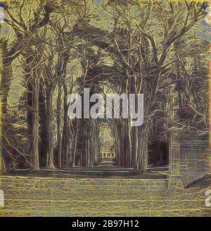 Guy's Cliff - The Avenue, dalla strada. Warwickshire, Inghilterra, Francis Bedford (inglese, 1815/1816 - 1894), circa 1867–1868, stampa in argento albume, Reimagined by Gibon, design di calore allegro di luminosità e raggi di luce radianza. Arte classica reinventata con un tocco moderno. La fotografia ispirata al futurismo, che abbraccia l'energia dinamica della tecnologia moderna, del movimento, della velocità e rivoluziona la cultura. Foto Stock
