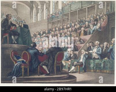 DICHIARAZIONE DI LUIGI XVI DINANZI ALLA CONVENZIONE NAZIONALE Reiner Vinkeles / Vrydag. "Déclaration de Louis XVI devant la Convention Nationale, 1792". Parigi, musée Carnavalet. Foto Stock