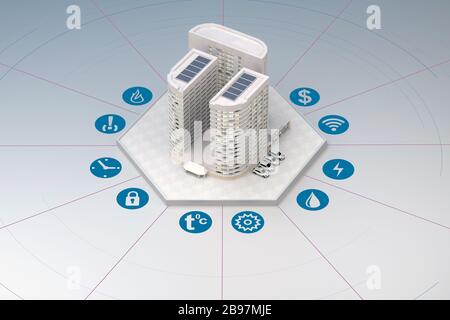 Moderne smart house con infographics. Il rendering 3D Foto Stock