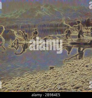 Fallen Leaf Lake e Tahlac Mountain, Valley of Lake Tahoe., Lawrence & Houseworth, 1866, stampa in argento albume, reimagined by Gibon, design di calda allegra luce incandescente di luminosità e raggi di luce radianza. Arte classica reinventata con un tocco moderno. La fotografia ispirata al futurismo, abbracciando l'energia dinamica della tecnologia moderna, del movimento, della velocità e rivoluzionando la cultura. Foto Stock