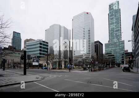 Montreal, Quebec, Canada, 13 marzo 2020.deserta centro a causa della pandemia COVID-19 a Montreal.Credit:Mario Beauregard/Alamy News Foto Stock