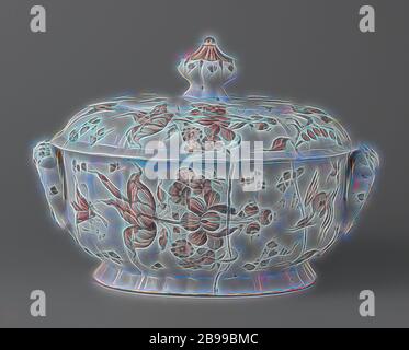 Terrina, vaso ovale di manganese dipinta faence., anonimo, Arnhem, c. 1750 - c. 1780, terracotta, glassa di stagno, h 14.5 cm × w 36.5 cm × d 26.2 cm, Reimagined by Gibon, disegno di calda e allegra luce di luminosità e di luminosità. Arte classica reinventata con un tocco moderno. La fotografia ispirata al futurismo, abbracciando l'energia dinamica della tecnologia moderna, del movimento, della velocità e rivoluzionando la cultura. Foto Stock