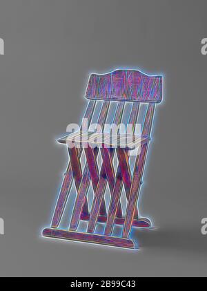 Sedia pieghevole in legno di faggio, con cinque doghe nello schienale e nove nel sedile. Il davanzale superiore del dorso presenta una semplice decorazione a intaglio con un giglio stilizzato segato al centro., anonimo, Italia, 1500 - 1600, legno (materiale vegetale), faggio (legno), h 75 cm × w 40 cm × d 45 cm h 45.5 cm × d 24 cm, Reinventato da Gibon, design di calda e allegra luce di luminosità e raggi di luce radianti. Arte classica reinventata con un tocco moderno. La fotografia ispirata al futurismo, abbracciando l'energia dinamica della tecnologia moderna, del movimento, della velocità e rivoluzionando la cultura. Foto Stock