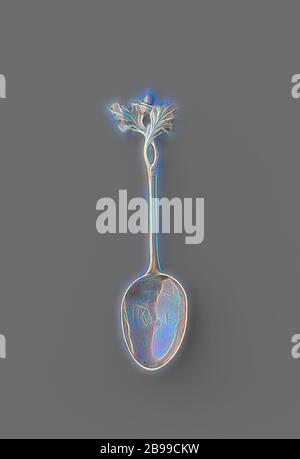 Cucchiaio confiture con ciotola ovale e gambo che termina con foglie di quercia, cucchiaio di senape (15739a, b). Paletta ovale e gambo che termina in due foglie di quercia sovrapposte con ghianda tra loro. Marca: AMSTERDAM, marchio del produttore C.B. (Attribuito a Caspar Binkering). Numerati A e B., Caspar Binkering, Amsterdam, c.. 1770 - c. 1780, argento (metallo), l 10.6 cm w 2.5 cm w 11 gr, Reimagined by Gibon, design di calda e allegra luce di luminosità e di luminosità. Arte classica reinventata con un tocco moderno. Fotografia ispirata al futurismo, che abbraccia l'energia dinamica della tecnologia moderna, il movimento Foto Stock