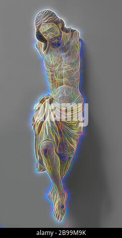 Crocifisso Corpus Christi, la testa di Cristo pende leggermente in avanti e a sinistra, le ginocchia sono leggermente piegate, il piede destro è fissato a sinistra con un'unghia. I capelli staccati cadono in vestiti sulle spalle, ma lascia parte delle orecchie libere, il panno è annodato sul fianco destro e corre dalla parte posteriore. Sui templi una leggera cavità per la corona di spine, Cristo sulla croce sul Calvario (da solo, senza gli spettatori), Cristo sofferente (con corona di spine, testa di solito girata lateralmente), anonimo, Francia, c.. 1260, noce (legno duro), doratura, h 104.0 cm, Reimagined by Gibon, disegno di wa Foto Stock