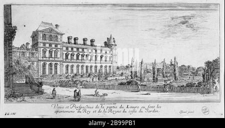 VISTA E PROSPETTIVA DI PARTE DEL LOUVRE O DEGLI APPARTAMENTI SONO IL RE E LA REGINA Israël Silvestre (1621-1691) et Israël Henriet (1590-1661). "Vue et Perspective de la partie du Louvre où sont les Appartements du roi et de la reine". Eau-forte, 1650-1655. Parigi, musée Carnavalet. Foto Stock