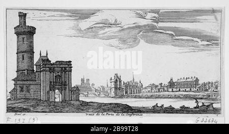VISTA DELLA PORTA DELLA CONFERENZA Israël Silvestre (1621-1691) et Israël Henriet (1590-1661). "Vue de la Porte de la Conférence". Eau-forte, 1650-1660. Parigi, musée Carnavalet. Foto Stock