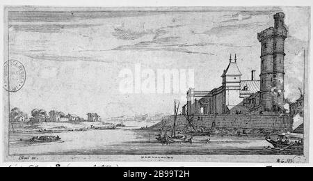VISTA DALLA TORRE DI LEGNO E PORTA NUOVO PRENDERE LA PORTA DELLA CONFERENZA ISRAËL SILVESTRE (1621-1691) ET ISRAËL HENRIET (1590-1661). "Vue de la tour de Bois et de la porte Neuve Py de la porte de la Conférence". Eau-forte, 1650-1660. Parigi, musée Carnavalet. Foto Stock