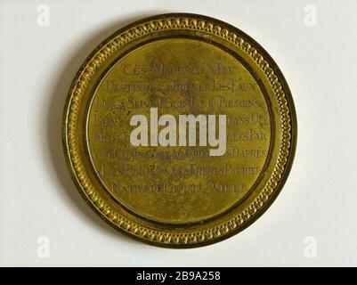 MEDAGLIA DI FONDAZIONE POMPA FUOCO GROS CAILLOU ANONYME. "Médaille de fondation de la pompe à feu du Gros-Caillou". Médaille, 1786. Parigi, musée Carnavalet. Foto Stock