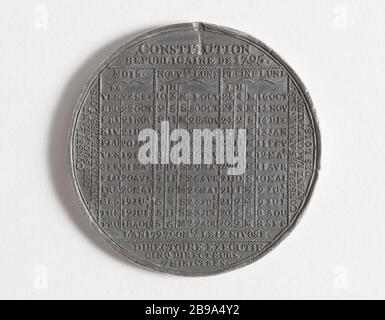 ANNO CIVILE V 1796 Pierre-Joseph Tiolier (1763-1819). "Calendrier de l'an V, 1796". Argent, 1796. Parigi, musée Carnavalet. Foto Stock