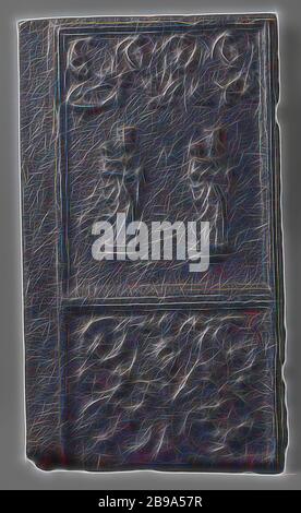 Piastra riscaldante con due Maria con bambino, piastra riscaldante in ghisa, divisa in due zone. Nella zona superiore due volte una rappresentazione di Maria con bambino, in piedi su una console. La parte superiore è chiusa con tendini arricciati. La zona inferiore è completamente decorata con tendini arricciati, Madonna: Maria in piedi (o mezza lunghezza), Cristo-bambino vicino al suo seno, anonimo, Germania, c.. 1525 - c. 1575, ferro (metallo), fondatrice, h 82.0 cm × w 48.0 cm × w, Reimagined by Gibon, design di calda allegra luce di luminosità e di luminosità raggi di luce. Arte classica reinventata con un tocco moderno. Fotografia ispirata a. Foto Stock