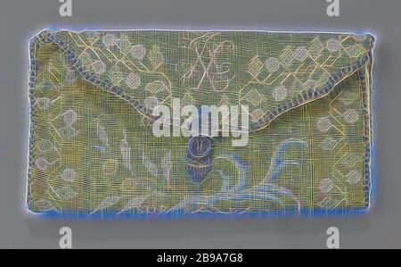 Carta spessa sacchetto foderato con petitpoint ricami in cui il monogramma di Admiral Isaac Sweers, con argento inciso serratura, Lettera in borsa o al portafoglio di spessore della carta rivestita con ricamo petitpoint, argento inciso il blocco. Modello: la busta presenta un lembo che si chiude al centro davanti con un argento inciso il blocco. Due scomparti con partizione. Foderato con rosa seta. Il tasto di bloccaggio è mancante. Decorazione: ricoperto con tela in cui uno sfondo verde è ricamato in petit point, circondato da un avvolgimento di frontiera " mele di orange". Sulla valvola doppia iniziali è. Sotto lo sportellino 'si ie Foto Stock