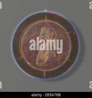 Rilievo, Ritratto di un uomo, e profilo raffigurato. Ha una cornice rotonda in legno., c. 1800 - c. 1900, gesso, d 27.5 cm d 37 cm, Reimagined by Gibon, disegno di calda e allegra luce di luminosità e di irraggiamento dei raggi. Arte classica reinventata con un tocco moderno. La fotografia ispirata al futurismo, abbracciando l'energia dinamica della tecnologia moderna, del movimento, della velocità e rivoluzionando la cultura. Foto Stock