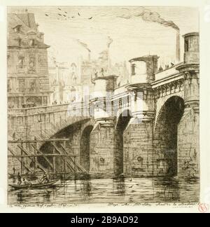 PONTE NOVE NEL 1853 Charles Méryon (1821-1868). "Le Pont-Neuf en 1853". Eau-forte. Parigi, musée Carnavalet. Foto Stock