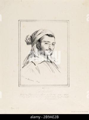 Ritratto di Théodore Géricault, pittore francese. Achille Devéria (1800-1857). Portrait de Théodore Géricault, peintre français. Lithographie, 1824. Parigi, musée Carnavalet. Foto Stock