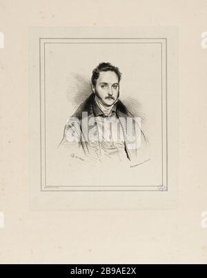 Ritratto di Henry Jeannin, stampa editor. Achille Devéria (1800-1857) et Rose Joseph Lemercier (1803-1887). Ritratto d'Henri Jeannin, éditeur d'estampes. Lithographie sur chine, 1831. Parigi, musée Carnavalet. Foto Stock