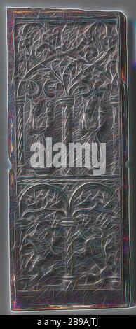 Piano cottura con due Maria con bambino e due leoni, piano cottura in ghisa, diviso in due zone. Nella zona superiore si può vedere Maria e bambino due volte al centro di tre colonne con lavori snelli sopra. Nella zona inferiore, un leone è mostrato due volte tra tre colonne che si trovano sulle gambe posteriori. Sopra i leoni, due grappoli di uva e rango opera, Madonna: Maria in piedi (o mezza lunghezza), Cristo-bambino vicino al suo seno, anonimo, Germania, c.. 1475 - c. 1525, ferro (metallo), fondatrice, h 84 cm × w 32.5 cm × w 31 kg, Reimagined by Gibon, design di calda allegra luce di luminosità e. Foto Stock