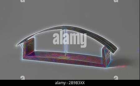 Modello di copertura Storm, modello di copertura per navi, ricostruito. Due parti sono state trovate separatamente: Una tavola da terra di legno, che rappresenta il ponte di una nave in sezione trasversale, e una parte del tetto, costituita da ferro ondulato con puntoni di ottone. Quattro puntoni portano la sezione curva del tetto all'esterno della tavola, un puntone è al centro del ponte., anonimo, Paesi Bassi, 1860, legno (materiale vegetale), ottone (lega), zinco, h 14,5 cm × w 46,3 cm × d 10 cm, Reimagined by Gibon, design di calore allegro di luminosità e raggi di luce radianza. Arte classica reinventata con un tocco moderno. Foto Stock