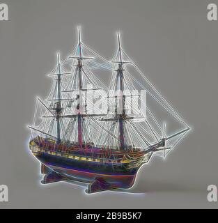 Modello di 32-gun Frigate Euridice Modello di 32-Gun Frigate, Polychromed, ha assistito in blocco il modello in due metà impilati, in cattive condizioni. Il modello dispone di venti-quattro modelli di pistola sul ponte intermedio e il numero di porte di artiglieria arriva a un totale di cinquanta più di dieci luoghi di artiglieria sul ponte superiore. Tre livelli: lower deck, ponte intermedio, closed deck deck e metà con il ponte di corridoi. Il Polena è una donna in piedi con le braccia sollevate, galeone decorata con sculture ha sei convenienze. Specchio ritorta, cavo wulf con due porte, recinzione di un piano con sculture di mitiche f Foto Stock