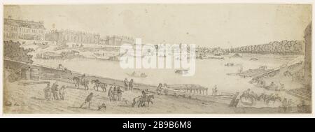 Il Quai d'Orsay (7° distretto), l'Hotel de Lassay, il Palais Bourbon, visto dal Quai des Tuileries (1° distretto) Pierre Demachy (1723-1807). Le quai d'Orsay. Parigi (VIIème arr.). Parigi, musée Carnavalet. Foto Stock