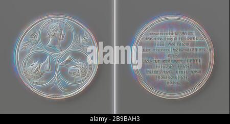 Trattato di Teplitz e di Chaumont, in onore di Alessandro i, Zar di Russia, i francese, Imperatore d'Austria e Federico Guglielmo III, Re di Prussia, Medaglia d'argento. Fronte: Tre medaglioni ritratti con iscrizioni tra rami di palma, olivo e rovere. Inverso: Iscrizione, Teplice, Chaumont, Alexander i (Zar of Russia), Federico Guglielmo III Re di Prussia, Francese II (imperatore romano-tedesco), Franz Stuckhart, 1814, argento (metallo), sorprendente (lavorazione dei metalli), d 4.8 cm × w 34.18 gr, Reimagined by Gibon, disegno di caldo allegro incandescente di luminosità e raggi di luce. wi reinventato da arte classica Foto Stock