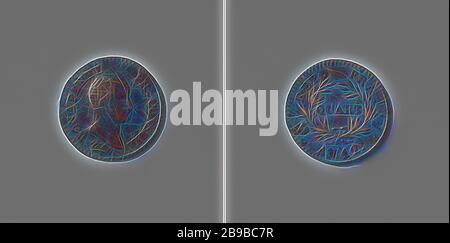 Moneta di quarto di franco di Napoleone Bonaparte, primo console della Repubblica francese, obverse: Busto dell'uomo a destra all'interno di un'iscrizione. Inverso: Indicazione di valore all'interno di alloro caso e iscrizione, Napoleone i Bonaparte (imperatore del francese), Pierre Joseph Tiolier, Parigi, 24-Sep-1803 - 22-Sep-1804, argento (metallo), colpisce (lavorazione dei metalli), d 1,5 cm × w 1,24 gr, Reimagined by Gibon, disegno di caldo allegro incandescente di luminosità e raggi di luce. Arte classica reinventata con un tocco moderno. La fotografia ispirata al futurismo, che abbraccia l'energia dinamica della tecnologia moderna, del movimento, della velocità Foto Stock