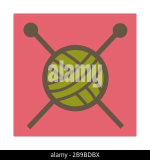 Hobby di maglieria, fili di lana e aghi, icona isolata Illustrazione Vettoriale