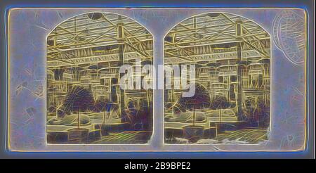 Vista della Corte egiziana, Crystal Palace, Sydenham, The London stereoscopic Company, 1854 - 1859, Reimagined by Gibon, disegno di calore allegro di luminosità e raggi di luce radianza. Arte classica reinventata con un tocco moderno. La fotografia ispirata al futurismo, che abbraccia l'energia dinamica della tecnologia moderna, del movimento, della velocità e rivoluziona la cultura. Foto Stock