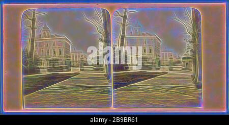 Bruxelles, Vue dans le parc, la Grille d'entrée e Godefroi de Bouillon, BT, 1860 - 1870, Reimagined by Gibon, design di calore allegro di luminosità e raggi di luce radianza. Arte classica reinventata con un tocco moderno. La fotografia ispirata al futurismo, che abbraccia l'energia dinamica della tecnologia moderna, del movimento, della velocità e rivoluziona la cultura. Foto Stock