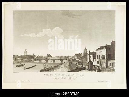 Vista del King's Garden Bridge, presa dal Rapee (pl. 60) Dubois. "Vue du pont du jardin du Roi, Prise de la Rapée". Eau-forte. Parigi, musée Carnavalet. Foto Stock