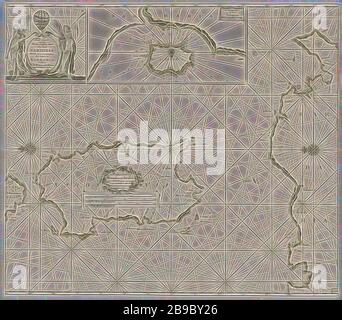 Diagramma del mare della Sardegna e una parte della costa del nord Africa Passaporto Mappa delle coste della Sardegna eyland con la costa di Barbaria, tra mare C. de Ferro e C. Bona. (Titolo in oggetto), diagramma di mare della Sardegna e parte della costa del nord Africa con una finestra mappa dell'isola di Tabarca, con tre rose di bussola. Sopra a sinistra il cartiglio con il titolo, fiancheggiata da due donne con un ramo di palma e una tromba. Nel centro dell'indirizzo della casa editrice e la scala, mostrato in tedesco, spagnolo e inglese o francese miglia (scala: c. 1: 900 000), armilla Foto Stock