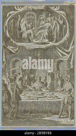 Morte di Seneca / Jongeman minacciata da figure armate, Stampa in alto a destra: Fol: 336. In basso a destra: Fol: 348, morte di Seneca: Nell'ordine di Nerone taglia le vene, di solito seduto in un bacino o in un bagno d'acqua, E poi prendere una dose di veleno, comportamento minaccioso, challenging, Jan Luyken, Amsterdam, 1687, carta, attacco, h 133 mm × w 77 mm, Reimagined by Gibon, design di calore allegro di luminosità e raggi di luce radianza. Arte classica reinventata con un tocco moderno. La fotografia ispirata al futurismo, che abbraccia l'energia dinamica della tecnologia moderna, del movimento, della velocità e rivoluziona il culto Foto Stock