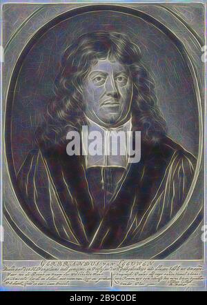 Ritratto di Gerbrand van Leeuwen, pastore e professore Gerbrand van Leeuwen, Gerbrand van Leeuwen, Pieter Schenk (i) (citato su oggetto), Amsterdam, 1686 - 1713, carta, incisione, h 188 mm × w 136 mm, Reimagined by Gibon, disegno di calore allegro di luminosità e raggi di luce. Arte classica reinventata con un tocco moderno. La fotografia ispirata al futurismo, che abbraccia l'energia dinamica della tecnologia moderna, del movimento, della velocità e rivoluziona la cultura. Foto Stock