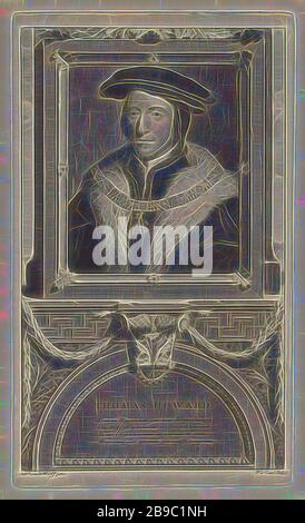 Ritratto di Thomas Howard, Conte di Norfolk, Thomas Howard, Conte di Norfolk e Presidente del Consiglio reale d'Inghilterra durante il regno di Enrico VIII la stampa ha come didascalia una poesia francese sul suo rapporto con Enrico VIII, Thomas Howard (3rd conte di Norfolk), Pieter van Gunst (Citato su oggetto), Amsterdam, c. 1669 - 1731, carta, incisione, h 314 mm × w 185 mm, Reimagined by Gibon, disegno di calda luce allegra di luminosità e raggi di luce radianza. Arte classica reinventata con un tocco moderno. Fotografia ispirata al futurismo, che abbraccia l'energia dinamica della tecnologia moderna, il movimento Foto Stock