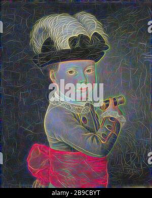 William George Frederick, Principe di Orange-Nassau, come bambino, Ritratto di Willem George Frederik (1774-99), come bambino. A metà a destra, a destra un piccolo binocolo, sulla testa un cappello con un pennacchio bianco., anonimo, Paesi Bassi del Nord, c. 1775, tela, pittura ad olio (vernice), h 46 cm × w 39 cm d 7,5 cm, Reimagined by Gibon, disegno di calore allegro di luminosità e raggi di luce radianza. Arte classica reinventata con un tocco moderno. La fotografia ispirata al futurismo, che abbraccia l'energia dinamica della tecnologia moderna, del movimento, della velocità e rivoluziona la cultura. Foto Stock